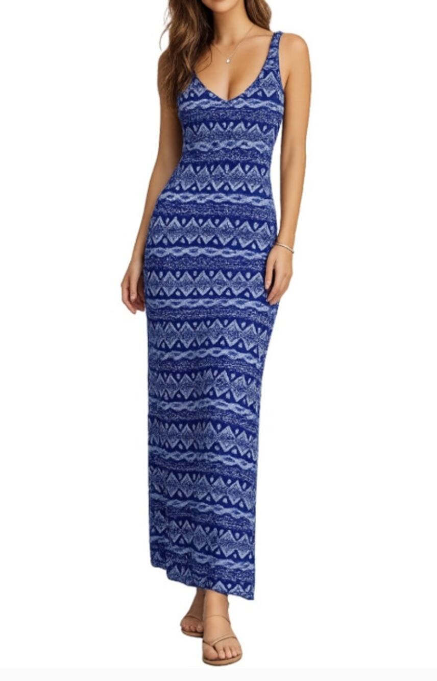 Aqua Boho Boho Maxi Dress Sleeveless Stretch Long Dress Navy Blue Sz XS